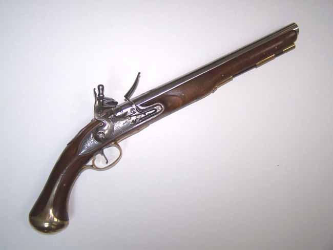 A Colonial Williamsburg made reproduction British Flintlock Heavy Dragoon Pistol with lockplate dated 1761